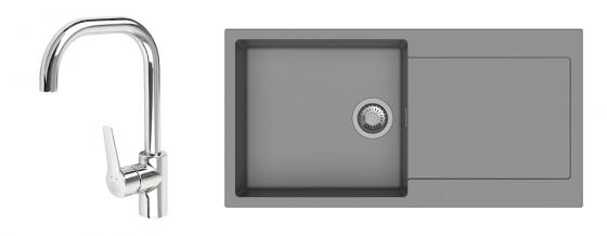 StrongSinks évier granit Zala 1000x500 gris + robinet Garonne U chromé