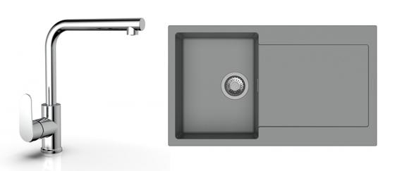 StrongSinks évier granit Zala 860x500 gris + robinet Stréva L chromé