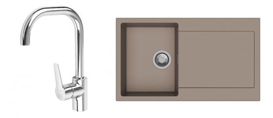 StrongSinks S3 évier granit Zala 860x500 brun + robinet Rhona chromé