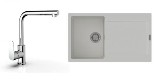 StrongSinks S3 évier granit Zala 860x500 blanc + robinet Stréva L chromé