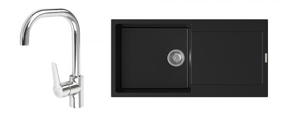 StrongSinks évier granit Zala 1000x500 noir + robinet Garonne U chromé