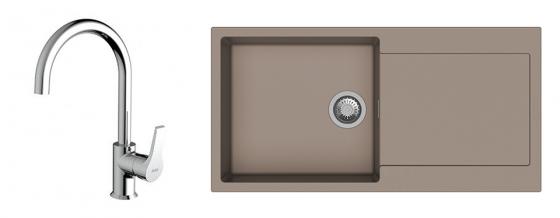 StrongSinks évier granit Zala 1000x500 marron + robinet Rhona chromé