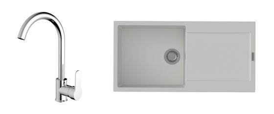 StrongSinks S3 évier granit Zala 1000x500mm blanc + robinet chromé