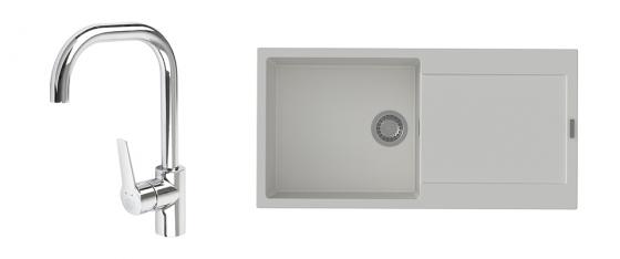 StrongSinks S3 Set dřez Zala 1000 1000x500mm granit bílá + Baterie Garonne chr.