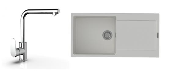 StrongSinks S3 évier granit Zala 1000x500 blanc + robinet Stréva L chrom
