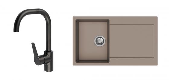 StrongSinks évier granit Zala 860 brun + robinet Garonne U noir mat