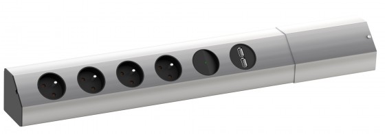 BACHMANN 923.012 prise électrique Casia, 4x 230 FR + USB + interrupteur alu