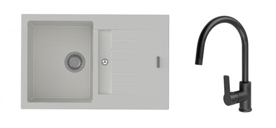 StrongSinks S3 Set dřez Vardar 780 780x500mm granit bílá + Baterie Loira černá