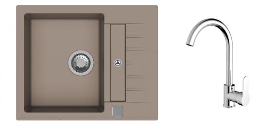 StrongSinks S3 Set sink Vardar 615,615x500mm,gran.brown+mixer tap Seina,chr.