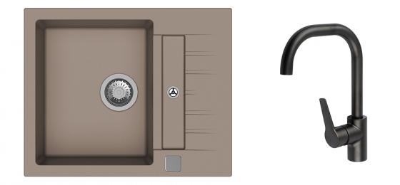 StrongSinks S3 Set sink Vardar 615,615x500mm,gran.brown+mixer tap Garonne,black