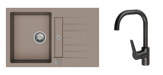 StrongSinks S3 Set dřez Vardar 780 780x500mm granit béžová+ Bater. Garonne černá