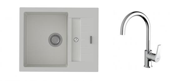 StrongSinks S3 Set sink Vardar 615,615x500mm,gran.white+mixer tap Rhona,chr.