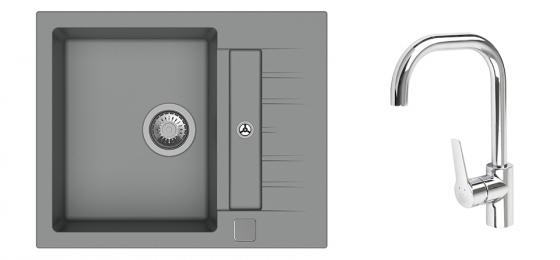 StrongSinks S3 Set sink Vardar 615,615x500mm,gran.grey+mixer tap Garonne,chr.