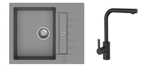 StrongSinks S3 Set sink Vardar 615,615x500mm,gran.grey+mixer tap Ipoly,black