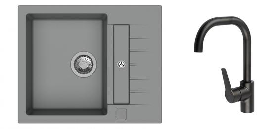StrongSinks S3 Set sink Vardar 615,615x500mm,gran.grey+mixer tap Garonne,black