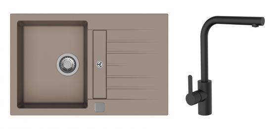 StrongSinks S3 Set dřez Vardar 780 780x500mm granit béžová + Baterie Ipoly černá