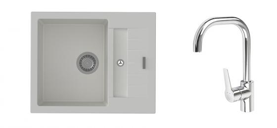 StrongSinks S3 Set sink Vardar 615,615x500mm,gran.white+mixer tap Garonne,chr.