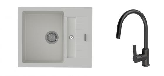 StrongSinks S3 Set sink Vardar 615,615x500mm,gran.white+mixer tap Loira,black