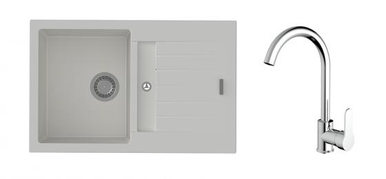 StrongSinks S3 Set dřez Vardar 780 780x500mm granit bílá + Baterie Seina chrom