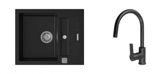 StrongSinks S3 Set sink Vardar 615,615x500mm,gran.black+mixer tap Loira,black