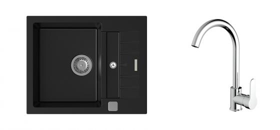 StrongSinks S3 Set sink Vardar 615,615x500mm,gran.black+mixer tap Seina,chr.