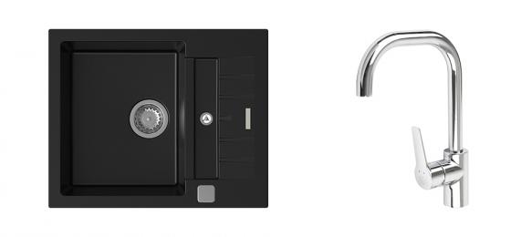 StrongSinks S3 Set sink Vardar 615,615x500mm,gran.black+mixer tap Garonne,chr.