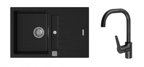 StrongSinks S3 Set sink Vardar 780,780x500mm,gran.black+mixer tap Garonne,black