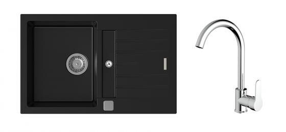 StrongSinks S3 Set sink Vardar 780,780x500mm,gran.black+mixer tap Seina,chr.