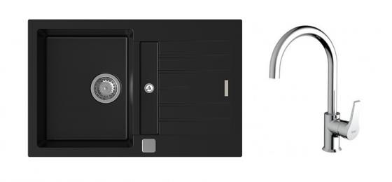 StrongSinks S3 Set sink Vardar 780,780x500mm,gran.black+mixer tap Rhona,chr.