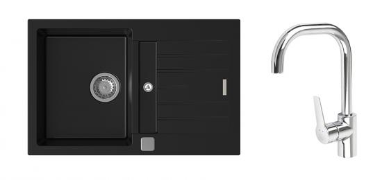 StrongSinks S3 Set dřez Vardar 780 780x500mm granit černá + Baterie Garonne chr.