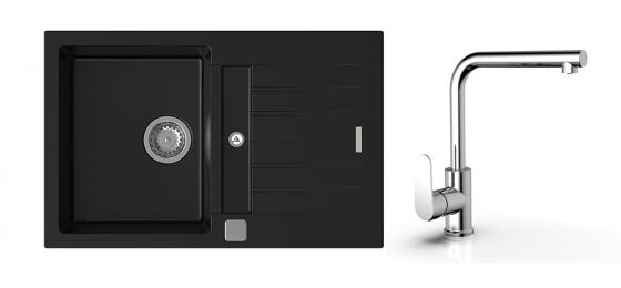 StrongSinks S3 Set dřez Vardar 780 780x500mm granit černá + Baterie  Stréva chr.