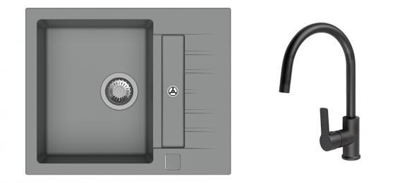 StrongSinks S3 Set sink Vardar 615,615x500mm,gran.grey+mixer tap Loira,black