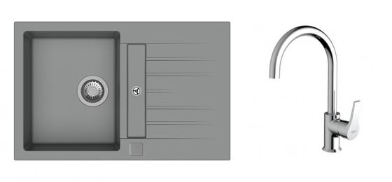 StrongSinks S3 Set dřez Vardar 780 780x500mm granit šedá + Baterie Rhona chrom