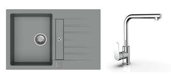StrongSinks S3 Set dřez Vardar 780 780x500mm granit šedá + Baterie  Stréva chr.