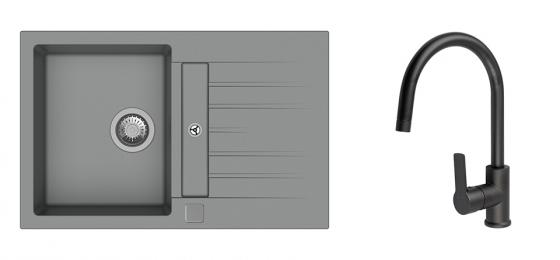 StrongSinks S3 Set dřez Vardar 780 780x500mm granit šedá + Baterie Loira černá