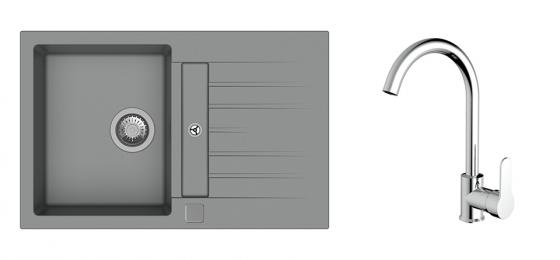 StrongSinks S3 Set dřez Vardar 780 780x500mm granit šedá + Baterie Seina chrom