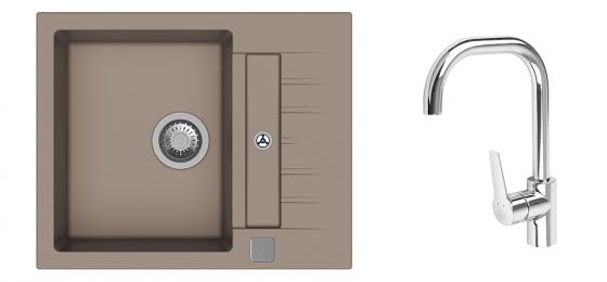 StrongSinks S3 Set sink Vardar 615,615x500mm,gran.brown+mixer tap Garonne,chr.