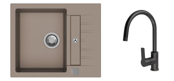 StrongSinks S3 Set sink Vardar 615,615x500mm,gran.brown+mixer tap Loira,black