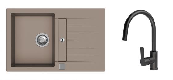 StrongSinks S3 Set dřez Vardar 780 780x500mm granit béžová + Baterie Loira černá