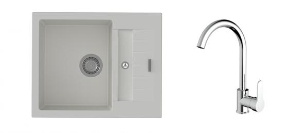 StrongSinks S3 Set sink Vardar 615,615x500mm,gran.white+mixer tap Seina,chr.