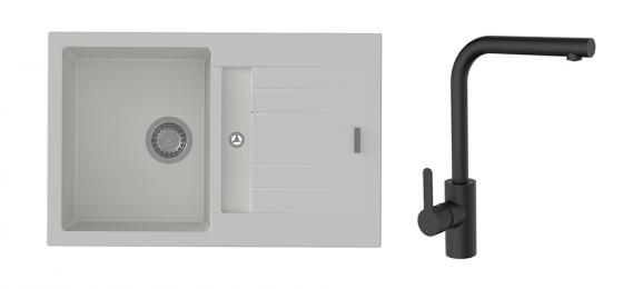 StrongSinks S3 Set dřez Vardar 780 780x500mm granit bílá + Baterie Ipoly černá