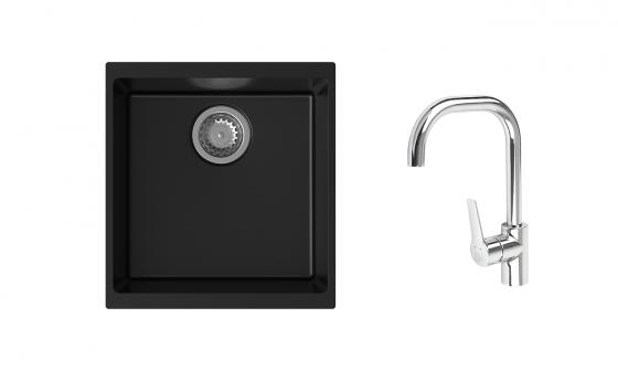K-StrongSinks S3 Set dřez Hron 430x460mm granit černá + Baterie Garonne chrom