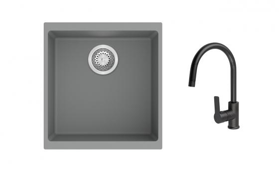 K-StrongSinks S3 Set dřez Hron 430x460mm granit šedá + Baterie Loira černá