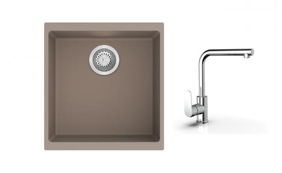 K-StrongSinks S3 Set dřez Hron 430x460mm granit béžová + Baterie  Stréva chrom