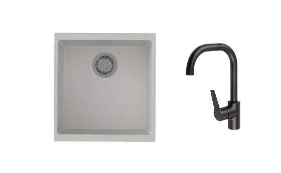 K-StrongSinks S3 Set dřez Hron 430x460mm granit bílá + Baterie Garonne černá