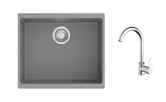 K-StrongSinks S3 Set dřez Hron 530x460mm granit šedá + Baterie Seina chrom