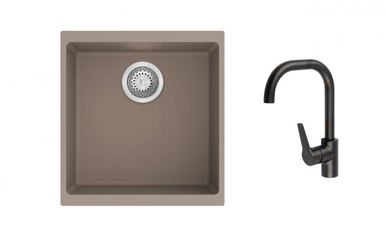 K-StrongSinks S3 Set dřez Hron 430x460mm granit béžová + Baterie Garonne černá