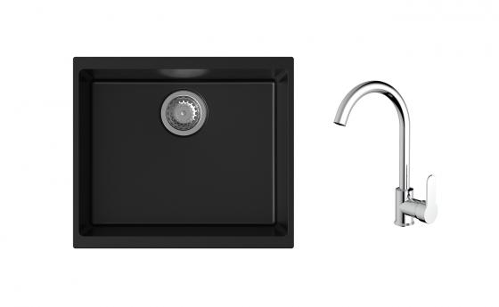 K-StrongSinks S3 Set dřez Hron 530x460mm granit černá + Baterie Seina chrom