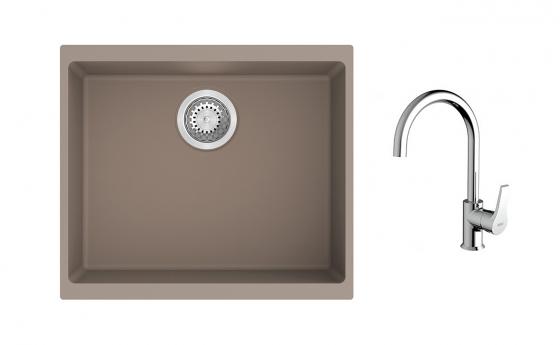K-StrongSinks S3 Set dřez Hron 530x460mm granit béžová + Baterie Rhona chrom