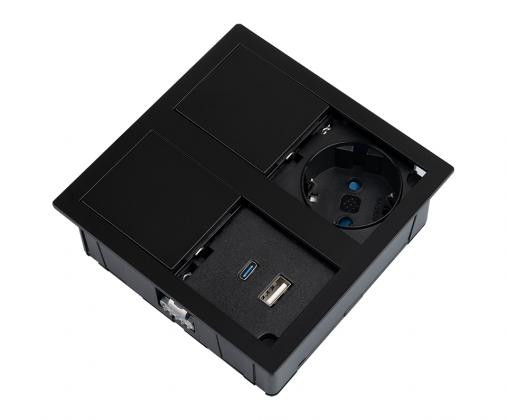 VersaHit Dual prise électrique 1x 230V, Schuko, USB A/C 5V noir mat